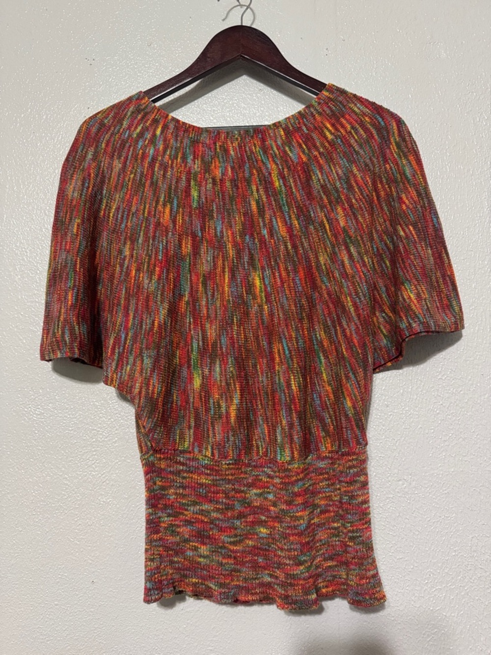 Fever Multicolor Space Dye Dolman Sleeve Knit Top Wide Banded Hem Pullover